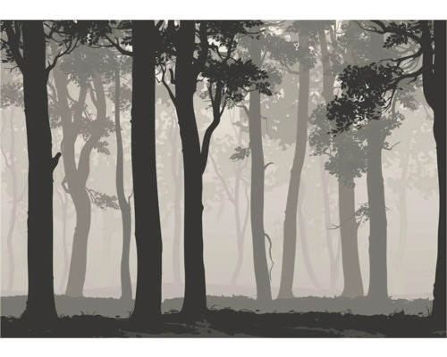 Illustration eines Waldes mit Bäumen im Nebel