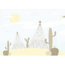 Illustration von Tipis und Kakteen in der Wüste