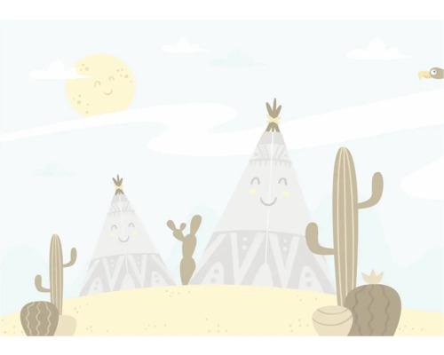Illustration von Tipis und Kakteen in der Wüste