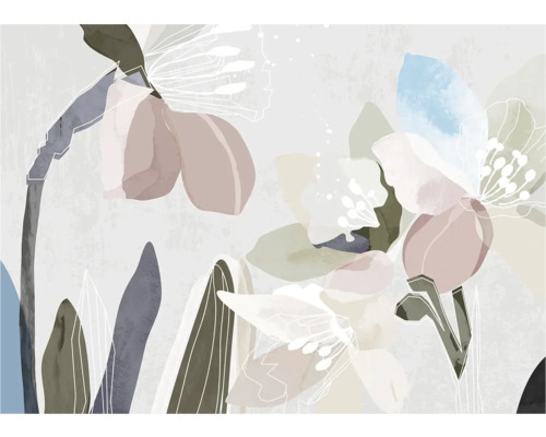 Abstraktes florales Wandbild mit Blütenmotiven