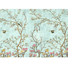 Tapete mit Baum-, Vogel- und Blumenmuster