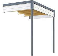 Überdachung mit Holzlamellen und Metallrahmen