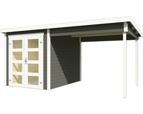 Holzgartenhaus mit Doppeltür und Anbau
