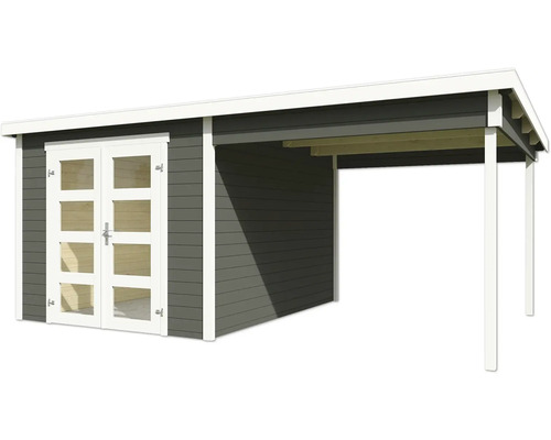 Gartenhaus mit Doppeltür und seitlichem Unterstand