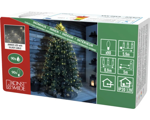 Konstsmide LED-Lichterkette mit silbernem Kabel zur Dekoration im Innenbereich, 90 Lichter
