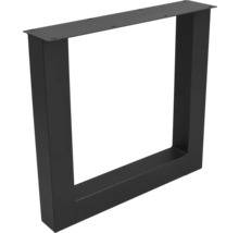 Schwarze Tischkufe aus Metall in rechteckiger Rahmenform mit Montageplatte.