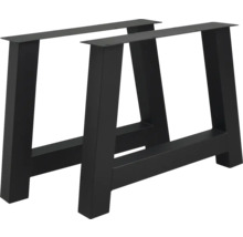 Zwei schwarze Tischbeine aus Metall in Trapezform für den Möbelbau.