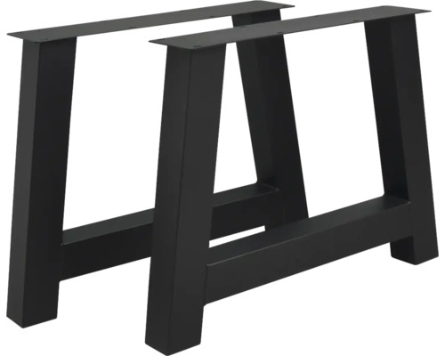 Zwei schwarze Tischbeine aus Metall in Trapezform für den Möbelbau.