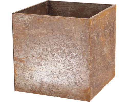 Quadratischer Pflanzkasten aus Metall mit Rostoptik