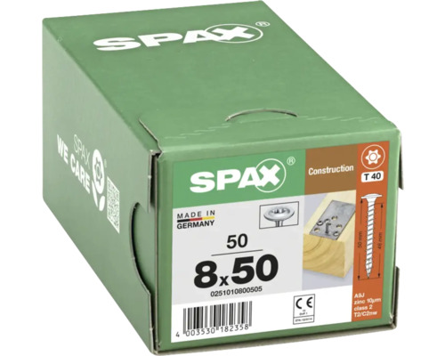 Verpackung Spax Konstruktionsschrauben 8x50 Millimeter, 50 Stück