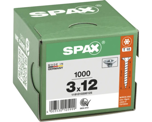Spax Schrauben, 3x12 mm, 1000 Stück Packung