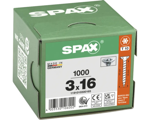 Spax Schrauben 3x16 Millimeter, 1000 Stück in grüner Verpackung