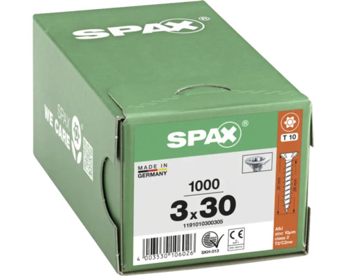 Spax Schrauben im Karton, Größe 3x30 Millimeter, Packung mit 1000 Stück