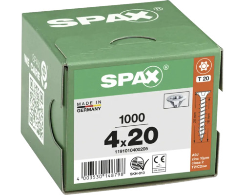 Packung mit 1000 SPAX Schrauben, 4 mal 20 Millimeter