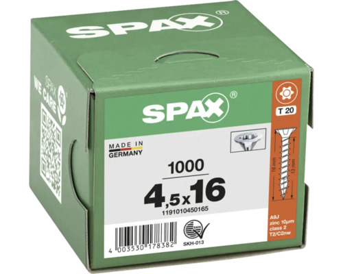 Spax Universalschrauben im Karton, Größe 4,5x16 mm, Packung mit 1000 Stück