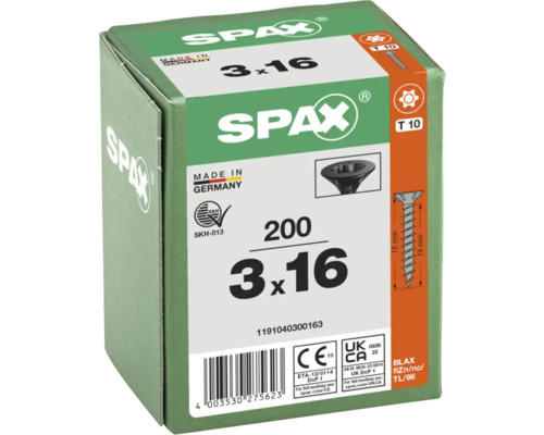 Packung Spax Schrauben, 3x16 Millimeter, 200 Stück