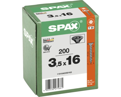 Schrauben von Spax, 3,5 x 16 mm, 200 Stück, Verpackung