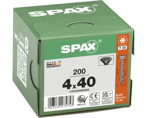 Spax Universalschrauben, 4 mal 40 Millimeter, Packung mit 200 Stück
