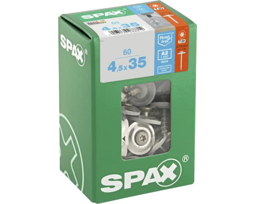 Spax Universalschrauben im Karton, 4,5 mal 35 Millimeter, 60 Stück, Edelstahl Rostfrei A2