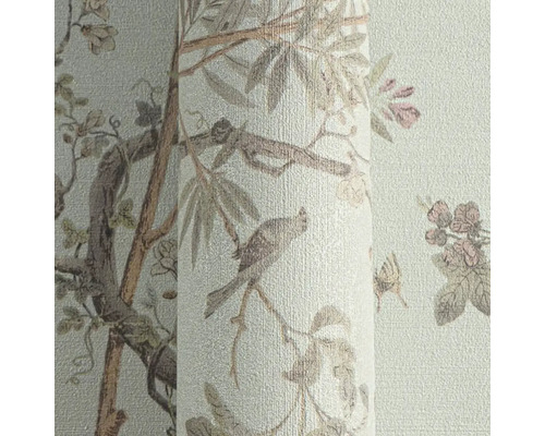 Tapetenrolle mit floralem Muster und Vogelmotiven