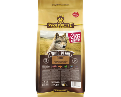 Wolfsblut Wide Plain Adult Trockenfutter für Hunde mit Pferd und Süßkartoffeln in einer 14,5 Kilogramm Packung