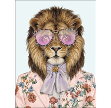 Illustration eines Löwen mit Brille und Blumenjacke