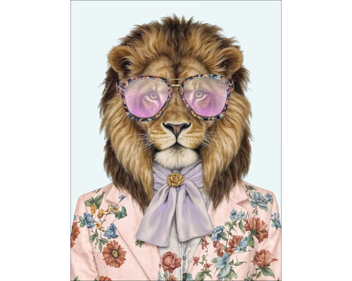 Illustration eines Löwen mit Brille und Blumenjacke