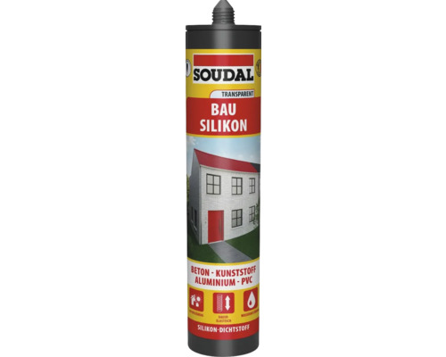 Soudal 1K Bau & Fenstersilikon transparent 300 ml Soudal Bausilikon, transparent, geeignet für Beton, Kunststoff, Aluminium und PVC