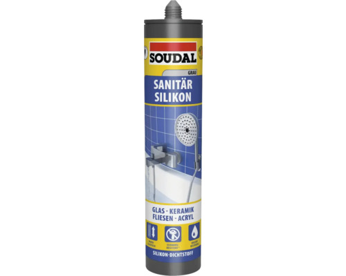 Soudal Dusche & Bad Silikon grau 300 ml Soudal Sanitär Silikon, dauerelastischer Dichtstoff für Glas, Keramik, Fliesen und Acryl