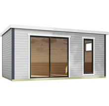 Modernes Gartenhaus mit Schiebetür und Fenster