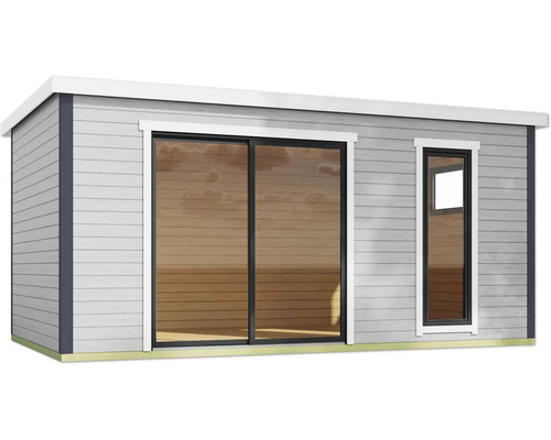 Modernes Gartenhaus mit Schiebetür und Fenster