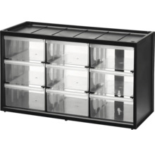 Schubladenregal mit neun transparenten Schubladen