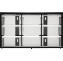 Schrank mit neun transparenten Schubladen zur Aufbewahrung