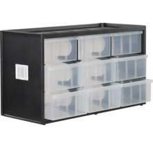 Schranksystem mit neun transparenten Schubladen zur Aufbewahrung