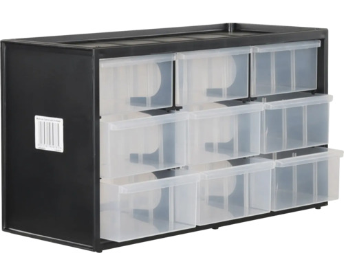 Schranksystem mit neun transparenten Schubladen zur Aufbewahrung