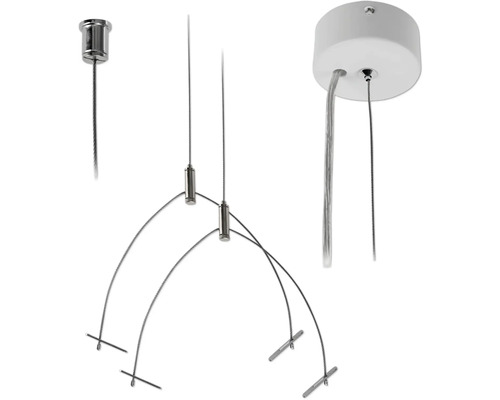 Seilabhängung weiß 150 cm für Serie Piru + Detour + Passage Aufhängesystem für Lampen mit Stahlseilen und Befestigungselementen