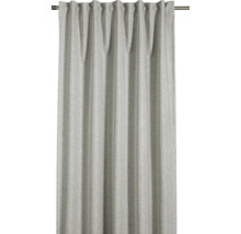 Grauer Vorhang mit Faltenaufhängung an einer Gardinenstange