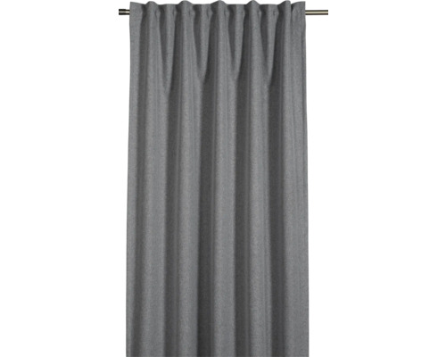 Grauer Vorhang mit Faltenbandaufhängung an einer Gardinenstange