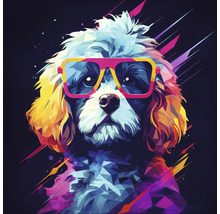 Illustration eines Hundes mit Brille im Retro-Stil