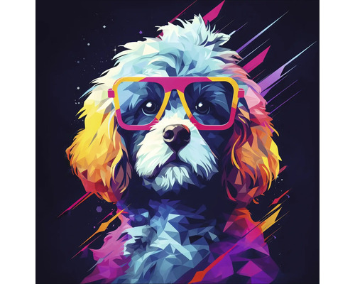 Illustration eines Hundes mit Brille im Retro-Stil