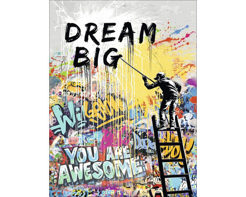 "Dekoratives Wandbild mit Graffiti und dem Spruch ""Dream Big""."