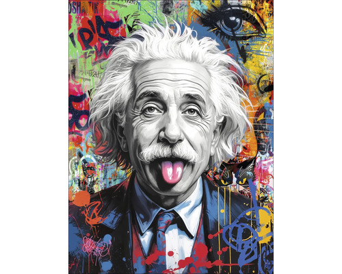 Wandbild von Albert Einstein mit Graffiti-Hintergrund