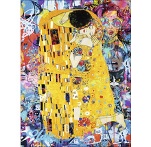Gemälde im Stil von Gustav Klimts Der Kuss mit Graffiti-Elementen