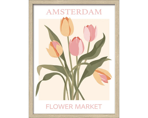 Gerahmtes Poster mit Tulpenmotiv und der Aufschrift Amsterdam Flower Market