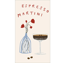 Illustration eines Espresso Martini neben Blumen in einer Vase