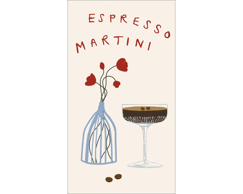 Illustration eines Espresso Martini neben Blumen in einer Vase