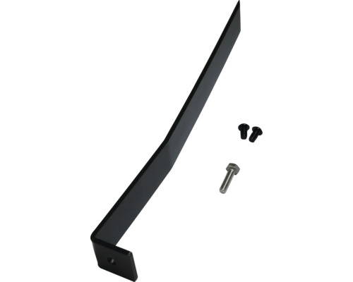 Schwarze Halterung aus Metall mit Schrauben