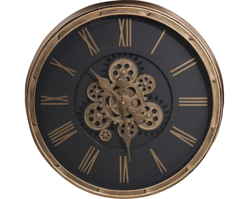 Dekorative Wanduhr mit sichtbarem Uhrwerk und römischen Ziffern