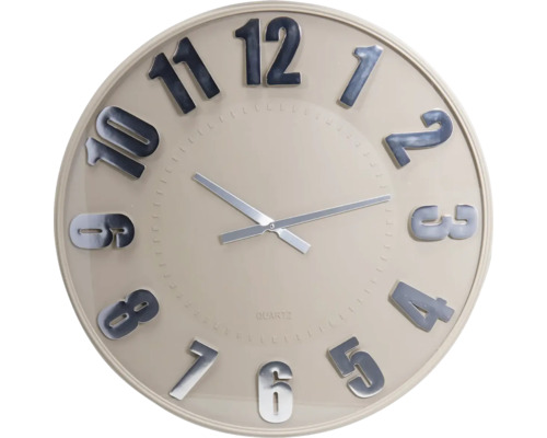Wanduhr Kunststoff lautlos taupe Ø 76 cm Wanduhr mit silberfarbenen Zeigern und Ziffern
