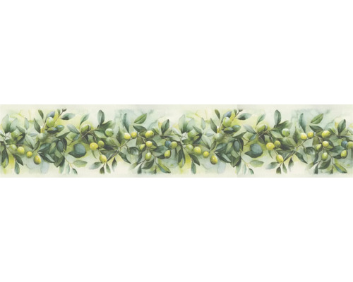 Bordüre 78688-1 selbstklebend Oliven creme-grün 5 m x 13 cm Tapete mit Olivenzweigmotiv